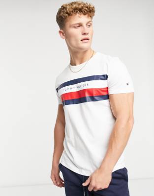 Tommy Hilfiger Corp Stripe Box Logo T shirt In White ModeSens