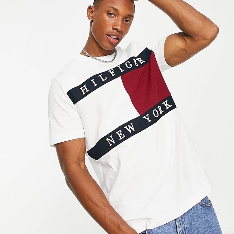 Tommy Hilfiger large structure flag t-shirt in white ASOS