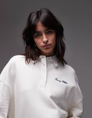 Tommy Hilfiger - Lässig geschnittenes Sweatshirt aus Pikee in Weiß mit Logostickerei