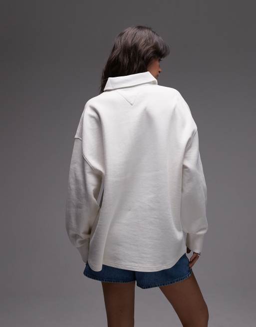 Tommy Hilfiger – Lässig geschnittenes Sweatshirt aus Pikee in Weiß mit Logostickerei, 2 von 4