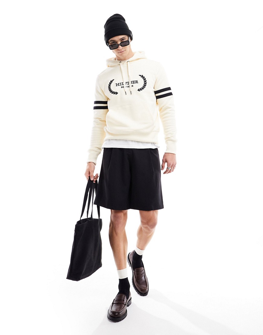 Tommy Hilfiger laurel monotype hoodie in cream-White