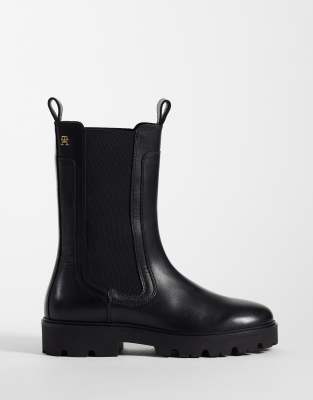 Tommy Hilfiger Lauren Leather High Chelsea Boots In Black
