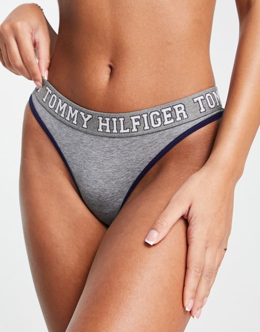 Tommy Hilfiger League cotton blend contrast binding logo thong in heather  gray