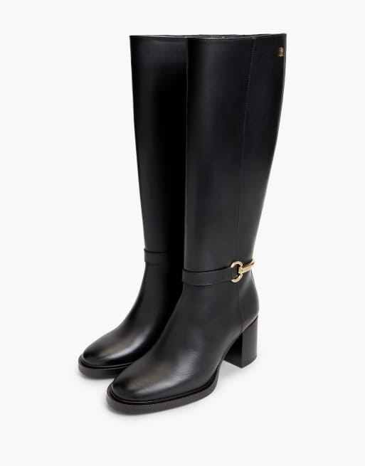 Tommy Hilfiger Leather block heel riding boots in black, 2 of 7