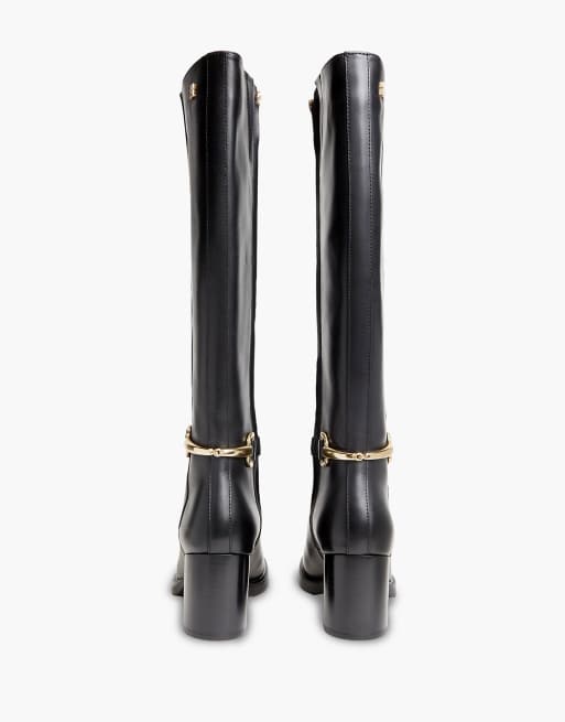 Tommy Hilfiger Leather block heel riding boots in black, 4 of 7