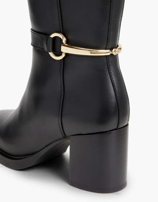 Tommy Hilfiger Leather block heel riding boots in black, 6 of 7