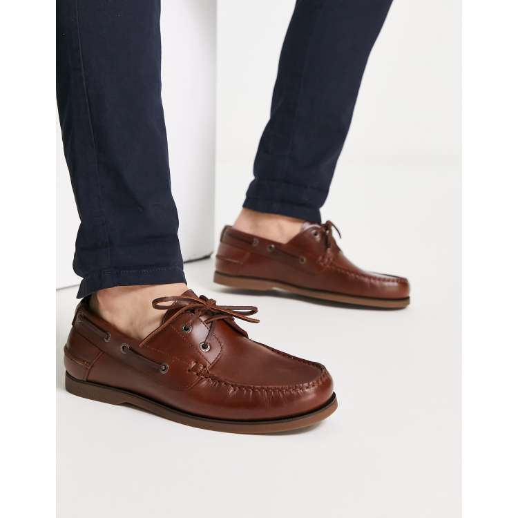 Tommy Hilfiger leather boat shoe in brown