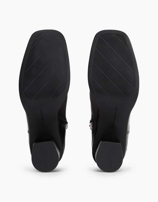 Tommy Hilfiger Leather buckle strap block heel ankle boots in black, 5 of 7