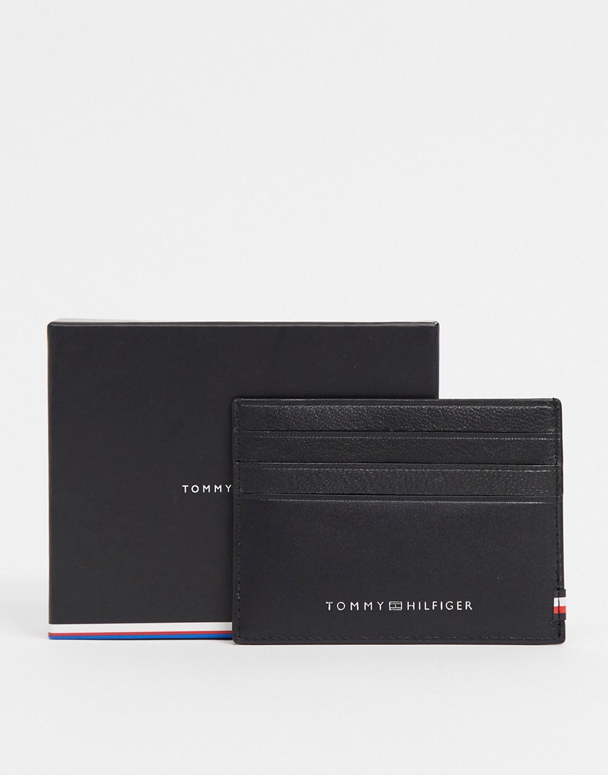 Tommy Hilfiger leather card holder with logo in black