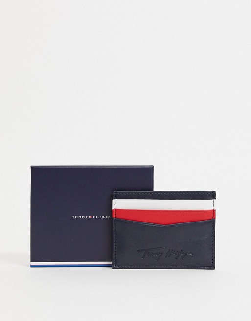 Tommy Hilfiger leather cardholder with contrasting pockets in navy