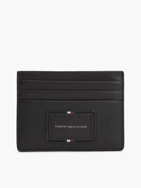 Tommy Hilfiger Leather caviar grain card holder in black - view 1