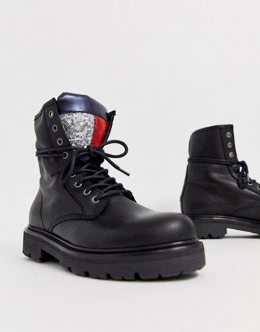Tommy Hilfiger leather chunky lace up boots