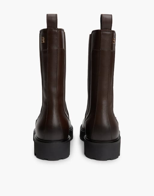 Tommy Hilfiger Leather cleat high chelsea boots in dark brown, 4 of 7