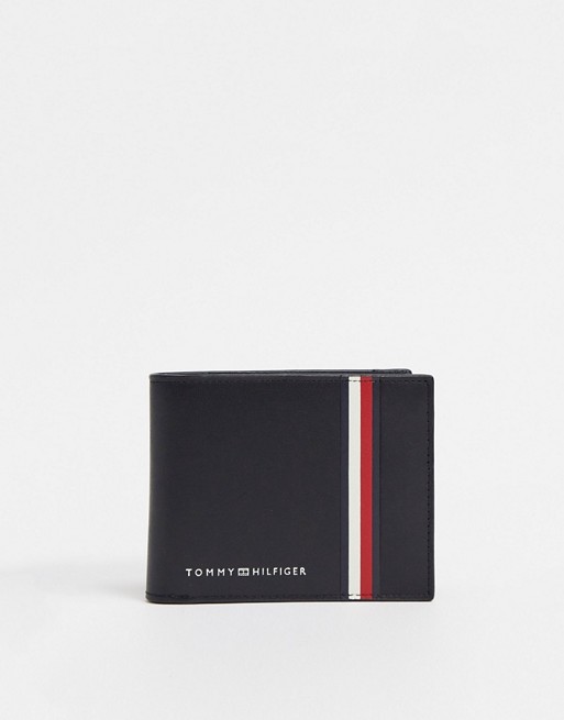 Tommy Hilfiger leather coin wallet in black with stripe logo