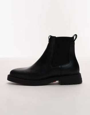 Tommy Hilfiger Leather Comfort Chelsea Boots In Black