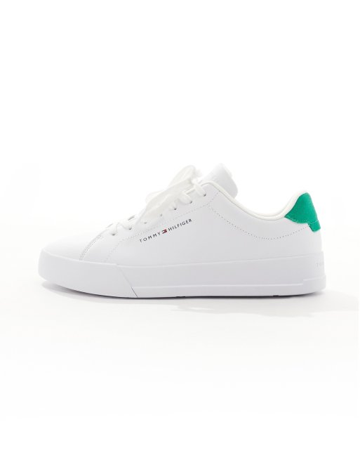 Tommy Hilfiger leather court sneakers in white and green, 2 of 5