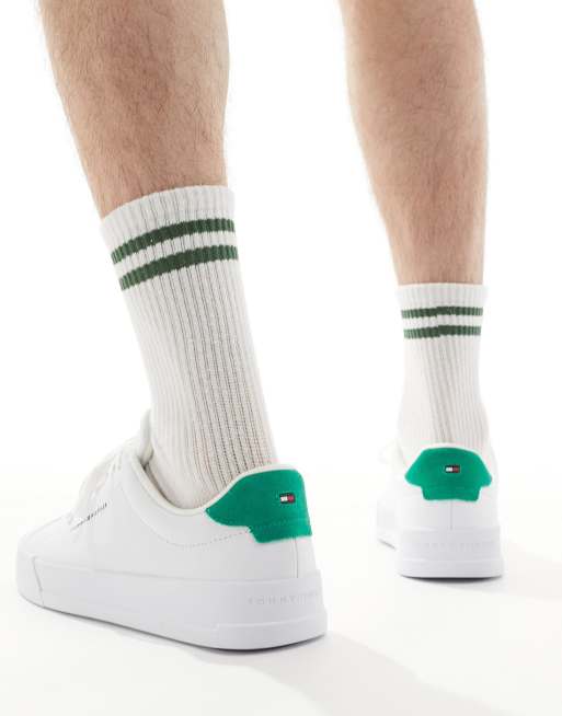 Tommy Hilfiger leather court sneakers in white and green, 3 of 5