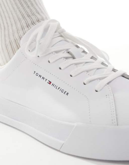 Tommy Hilfiger leather court sneakers in white and green, 4 of 5
