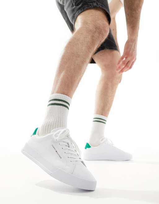 Tommy Hilfiger leather court sneakers in white and green, 5 of 5