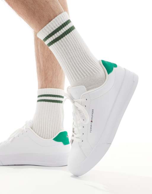 tommy azul Hilfiger leather court trainers in white and green