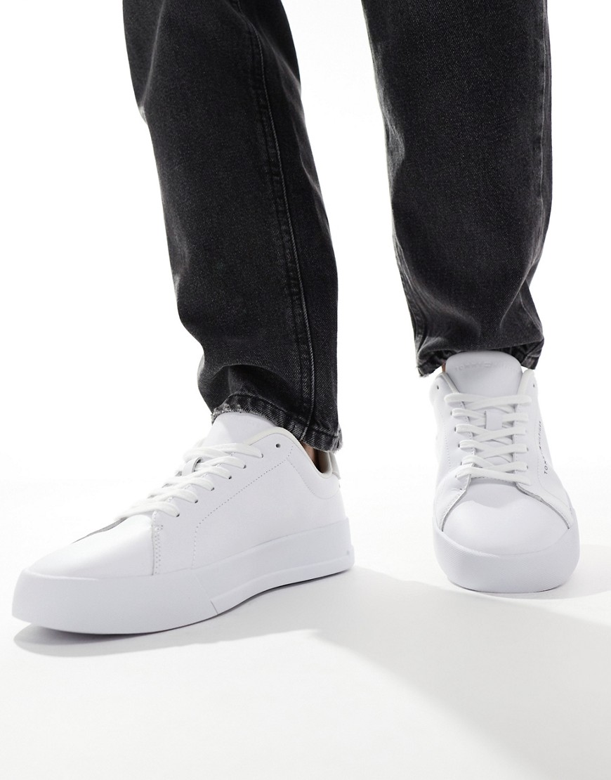 Tommy Hilfiger leather court trainers in white/white