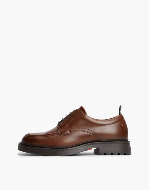 Tommy Hilfiger Leather debossed flag derby shoes in dark brown, 7 of 7