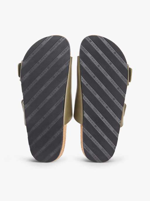 Tommy Hilfiger Leather double strap cork sandals in olive green, 6 of 6
