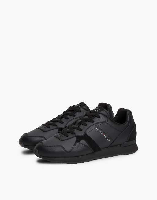 Tommy Hilfiger Leather embossed logo trainers in black, 2 of 7