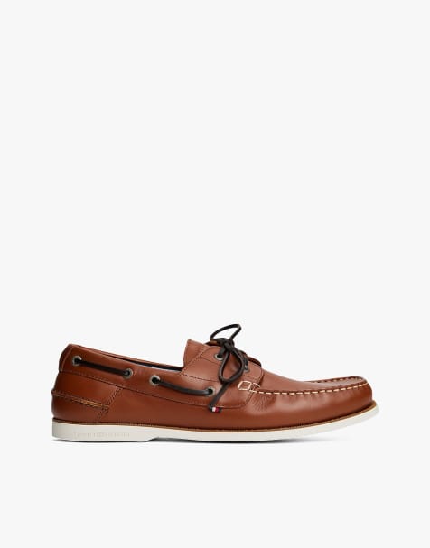 Tommy Hilfiger leather lace up boat shoes in Brown - view 1