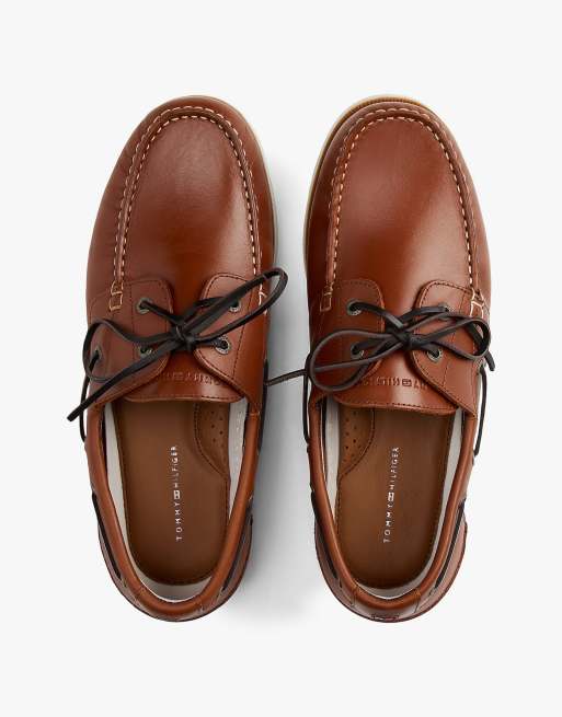 Tommy Hilfiger leather lace up boat shoes in Brown ASOS