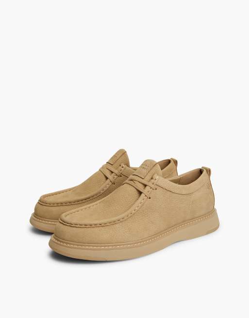 Tommy Hilfiger Leather lace-up moc toe loafers in beige, 2 of 7