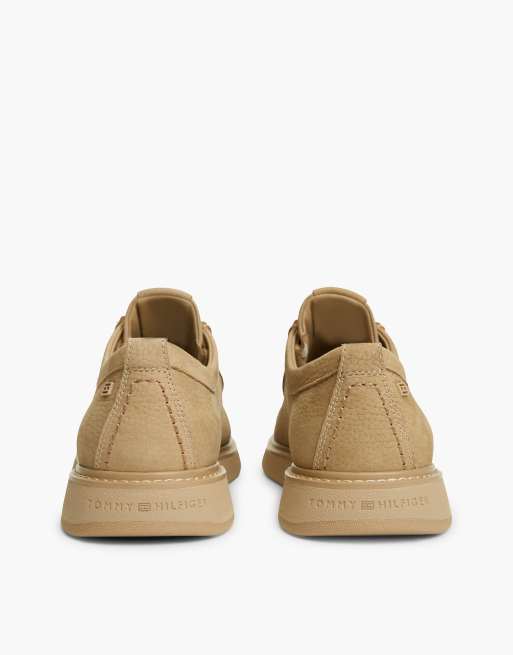 Tommy Hilfiger Leather lace-up moc toe loafers in beige, 4 of 7