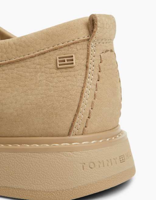 Tommy Hilfiger Leather lace-up moc toe loafers in beige, 6 of 7