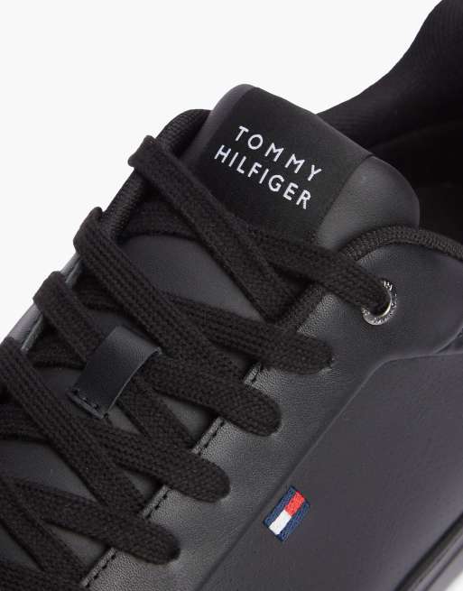 Tommy Hilfiger Leather lightweight court trainers in triple black, 6 of 7