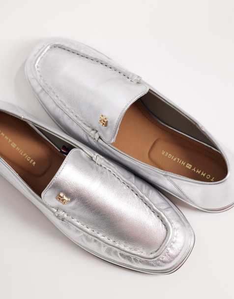 Tommy Hilfiger leather loafer with soft foldable heel in silver - view 1