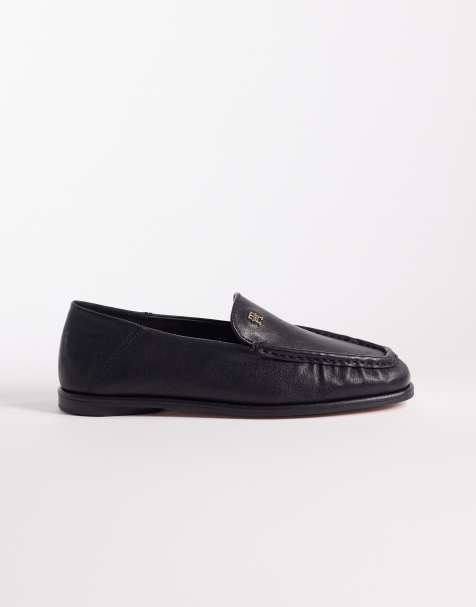 Tommy Hilfiger leather loafers with soft foldable heels in black - view 1