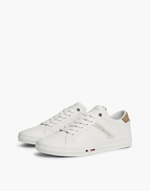 Tommy Hilfiger Leather logo contrast heel trainers in ecru/vintage camel, 2 of 7