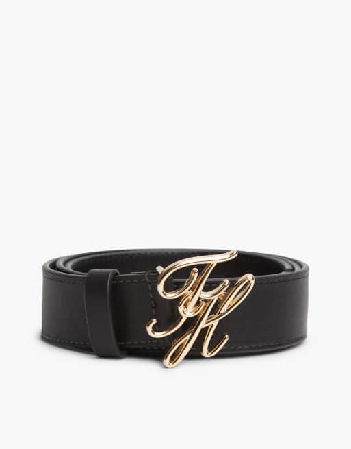 Tommy Hilfiger Leather logo plaque buckle belt in black, 4 of 5