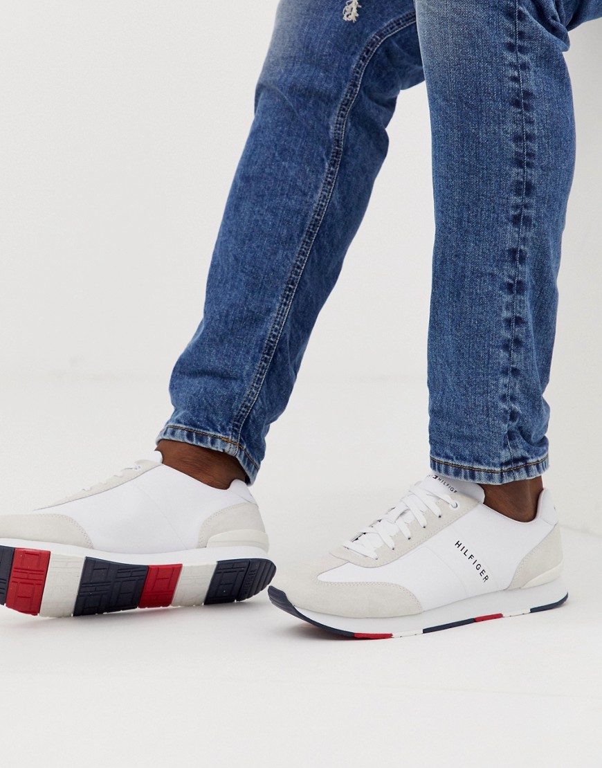 Tommy Hilfiger leather material mix logo trainer in white