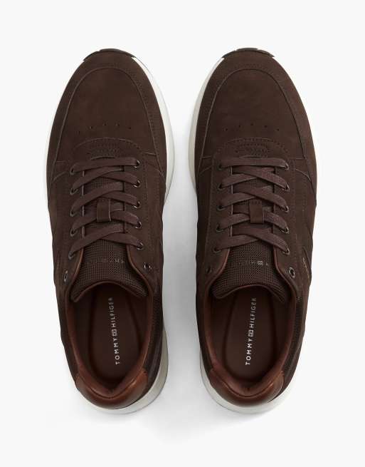 Tommy Hilfiger Leather metallic logo trainers in cocoa, 3 of 7