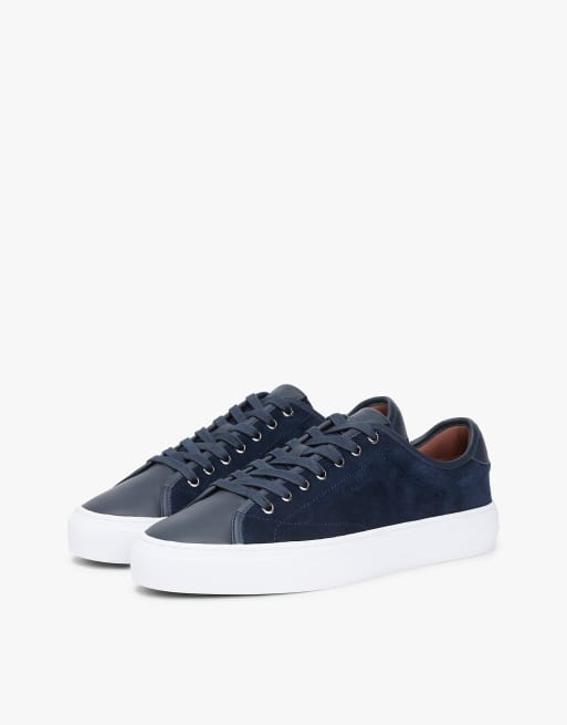 Tommy Hilfiger Leather mixed texture court trainers in dark blue