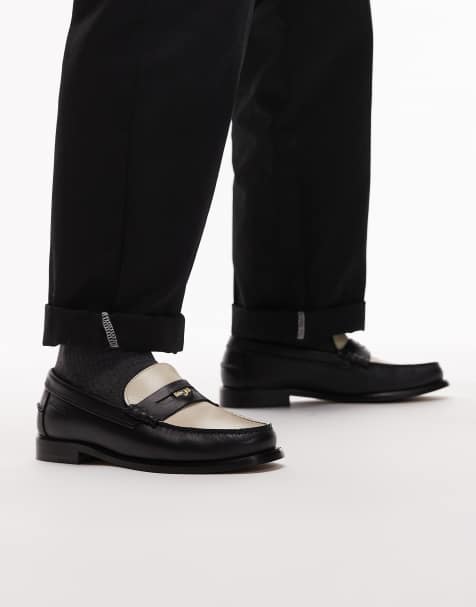 Tommy Hilfiger leather penny loafers in black and white - view 1