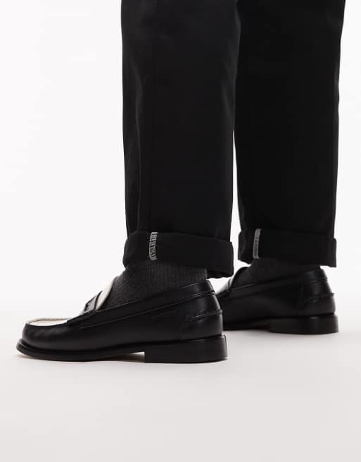 Tommy Hilfiger leather penny loafers in black and white , 3 of 4