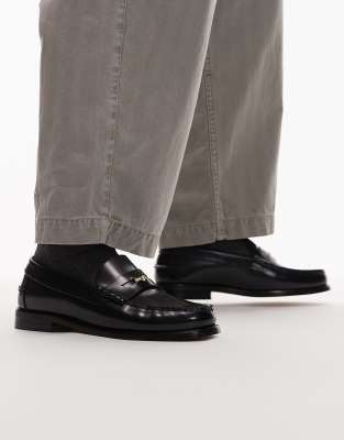 Tommy Hilfiger Leather Penny Loafers In Black