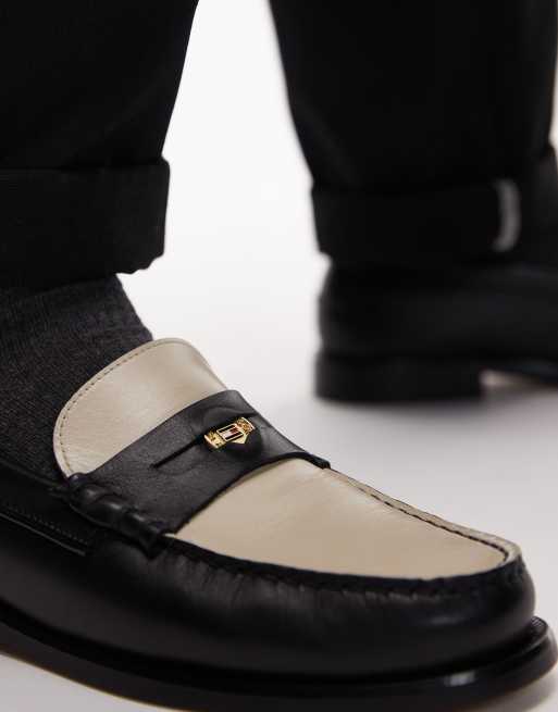 Tommy Hilfiger leather Penny patent loafers in black and white , 4 of 4