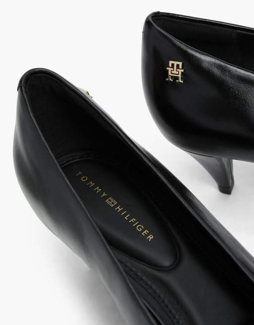 Tommy Hilfiger Leather pointed toe kitten heels in black, 6 of 7