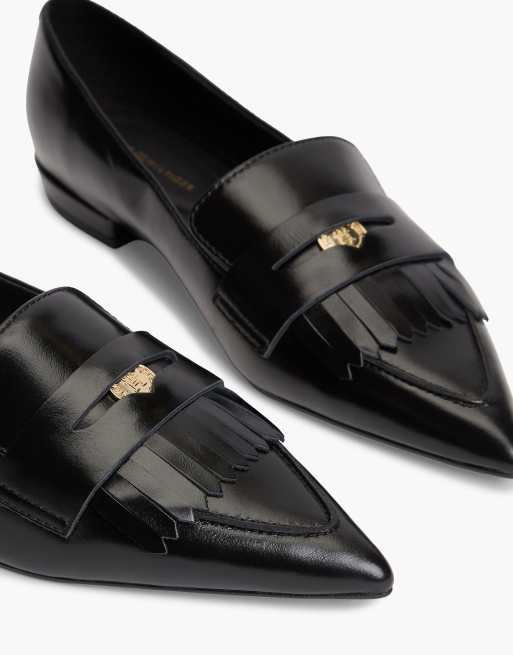 Tommy Hilfiger Leather pointed toe penny loafers in black, 6 of 7