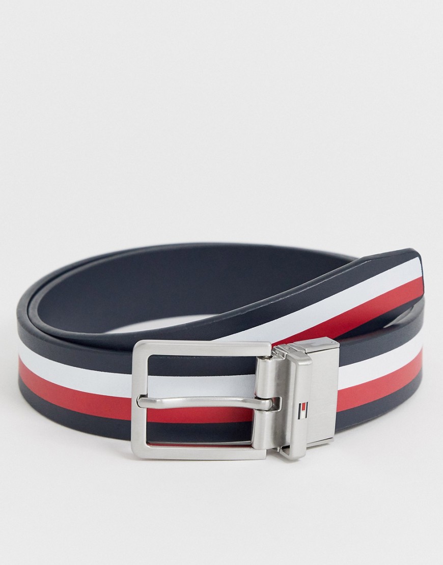 Tommy Hilfiger leather reversible 3.5cm belt in logo colours-Black
