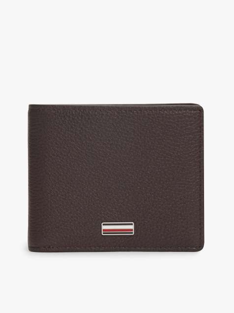 Tommy Hilfiger Leather signature plaque bifold wallet in dark brown - view 1