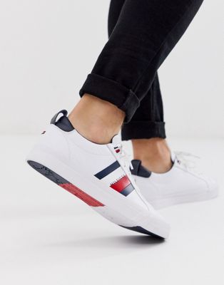 Tommy Hilfiger leather sneaker in white with side logo stripes | ASOS